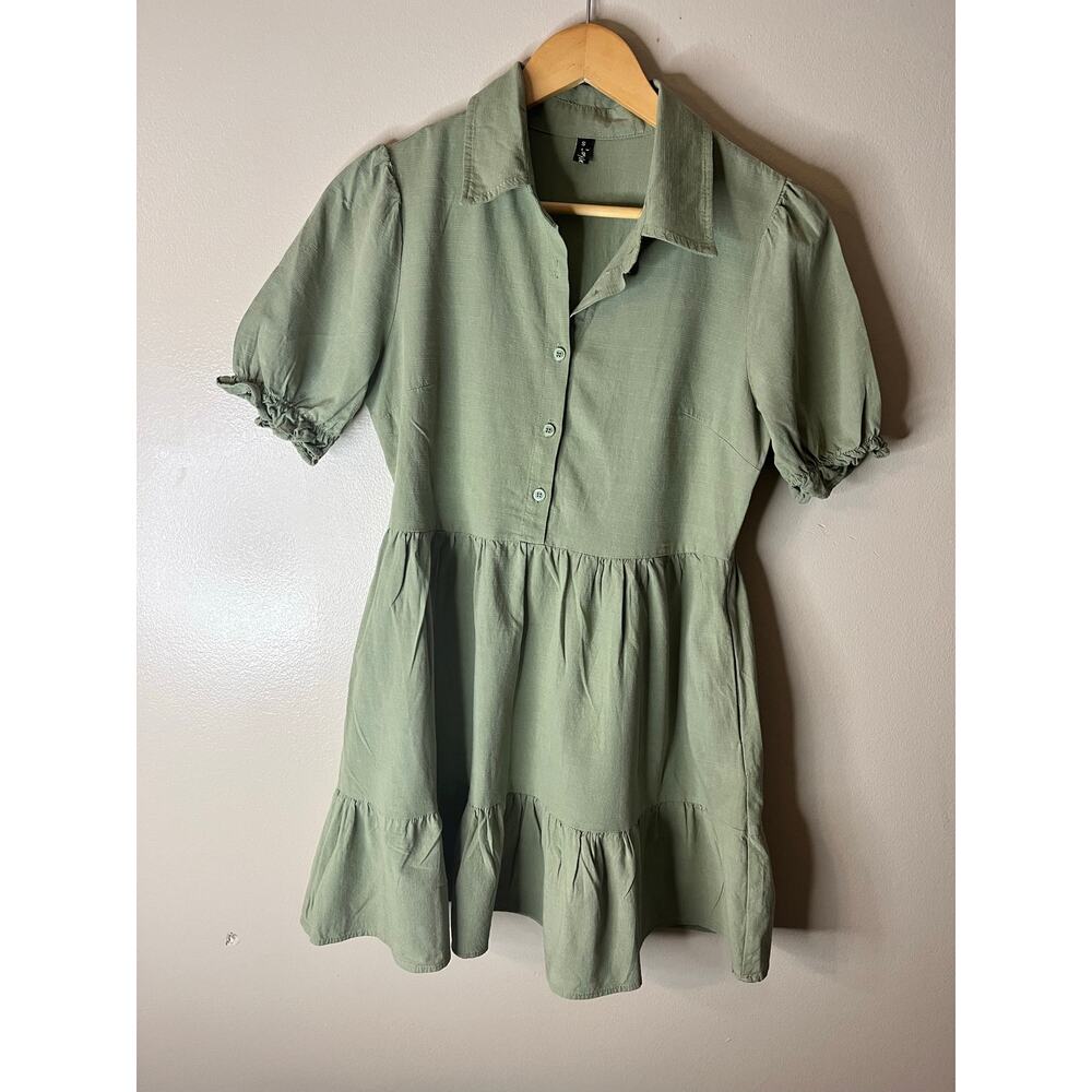 Milkmaid Cottagecore Prairie Short Sleeve Shirt Dress  Green Size S - Picture 4 of 8